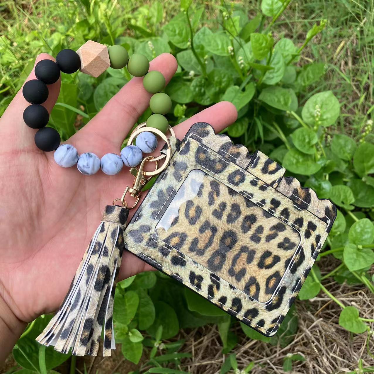 Wholesale Card Holder Pu Tassel Beads Bracelet Wallet Keychain